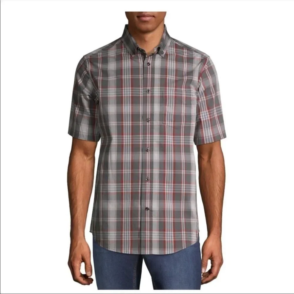 🆕George Men’s Plaid Poplin Short Sleeve Shirt - Picture 2 of 6
